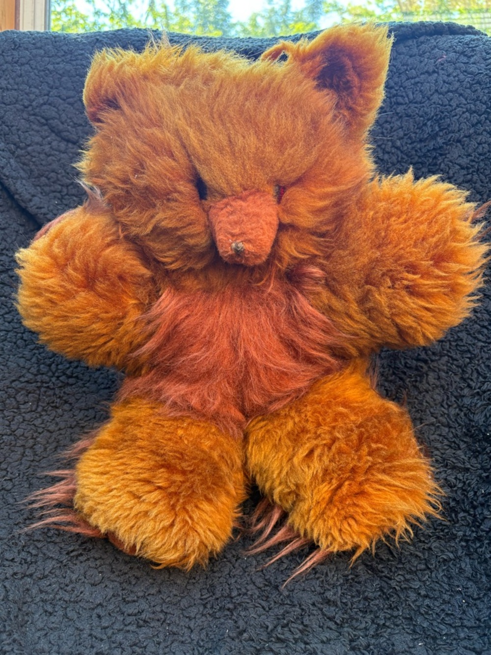 Shaggy Orange Teddy Bear Plush Long Hair Retro